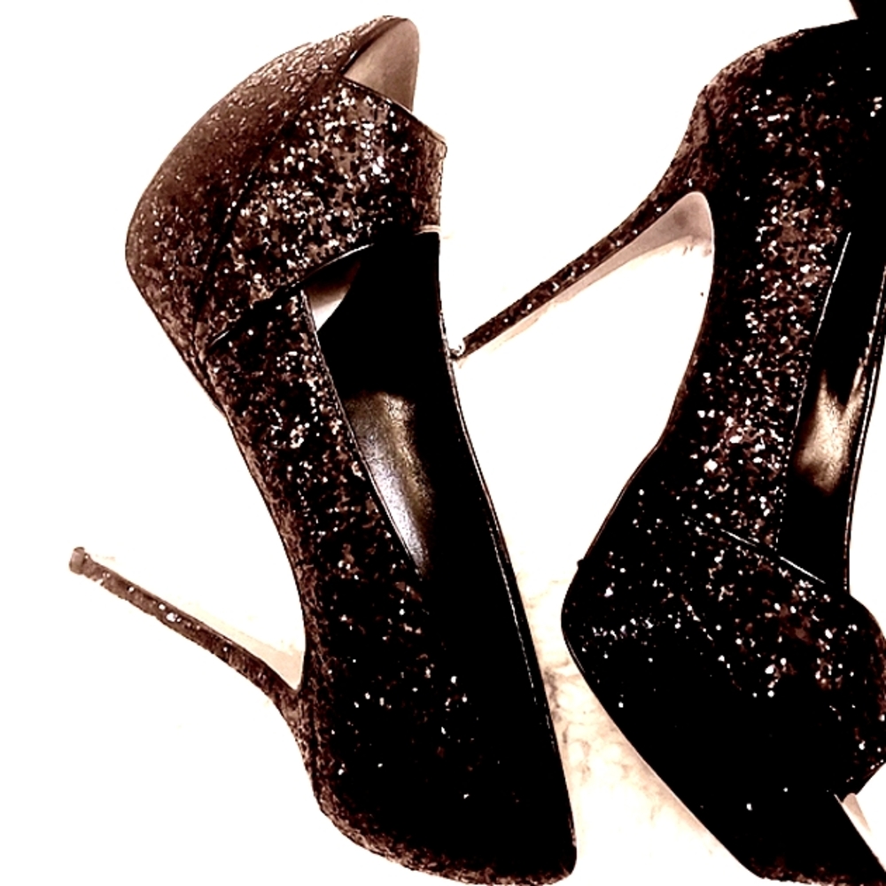 NEW SALE! SERGIO ROSSI  9.5 STILETTOS PLATFORM OPEN TOE SEQUINS 5" HEELS NWB